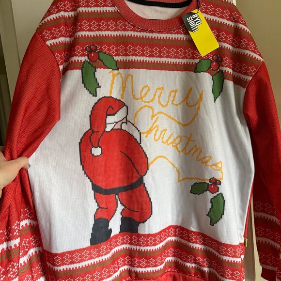 Ugly Christmas Sweater Yellow Snow Merry Christmas Holiday Red Mens Large NEW - Picture 11 of 12
